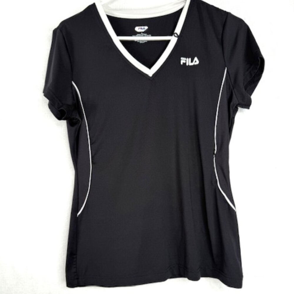 Women's FILA Sport Black and White V-Neck Top